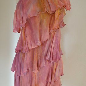 Silk Short Dress XS small 2 4 6 bridesmaid party ruffle mini pink orange peach